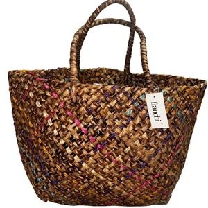 Franchi Woven Straw Tote Bag Multi Color Raffia Beach Shopper